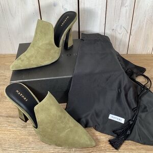 Natori Minh Pointed Toe Mule Olive Green Suede 3.75” Heel Sz 8 New Shoes